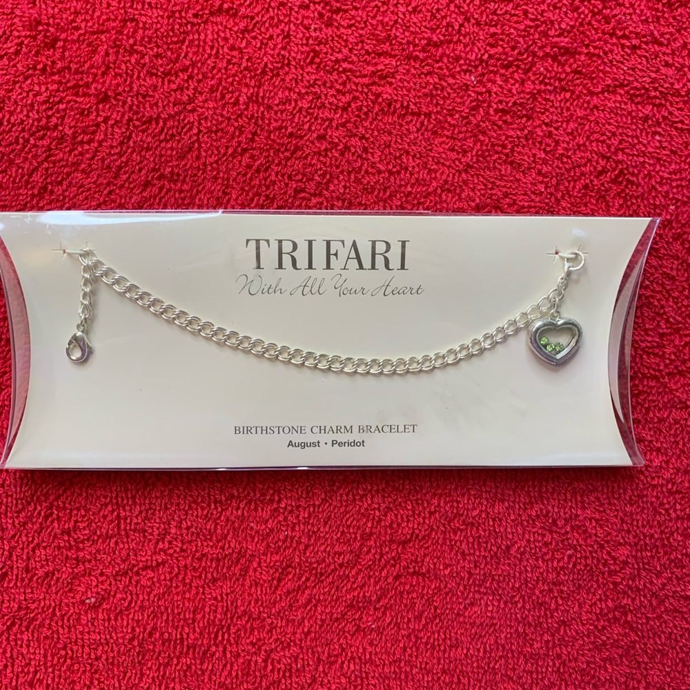 Trifari Silver Bracelet with Birthstone Peridot Accent